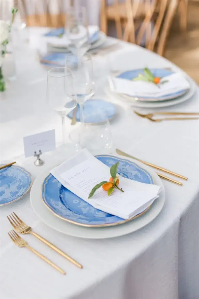 wedding table with white linens