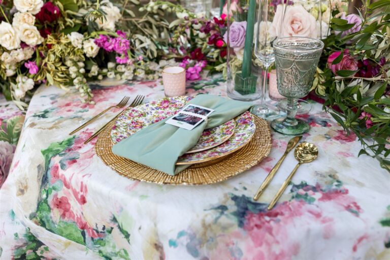 floral linens at a santa barbara wedding