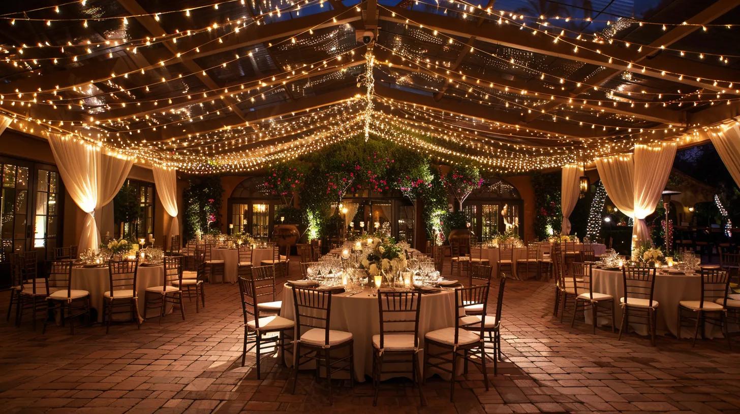 wedding venue, lights, event decor