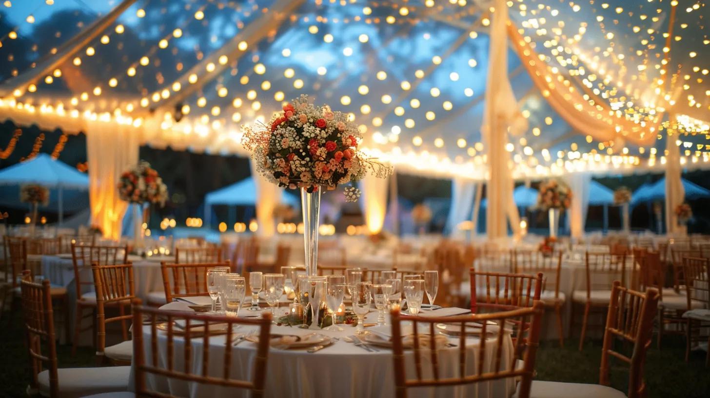wedding tent, lighting, table and chair, decor