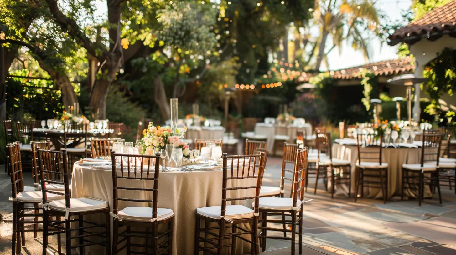 outdoor wedding venue, chairs and tables linens
