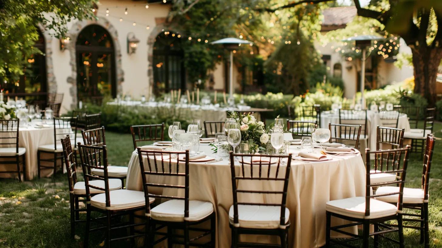 Backyard wedding wedding venue, chairs and tables linens