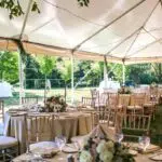outdoor wedding tent, chairs and tables linens