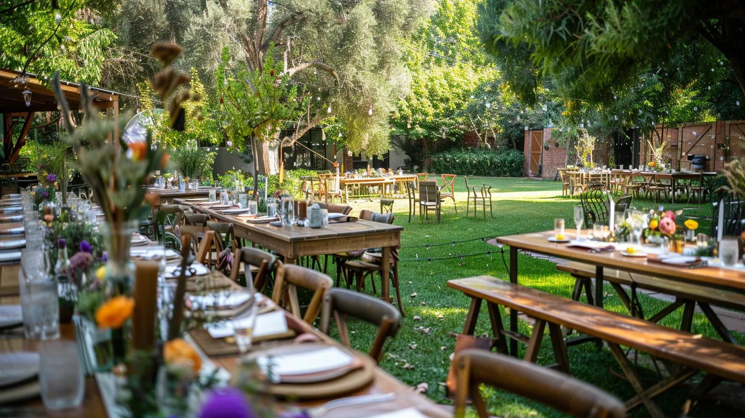 outdoor event layout, tables chairs and decor