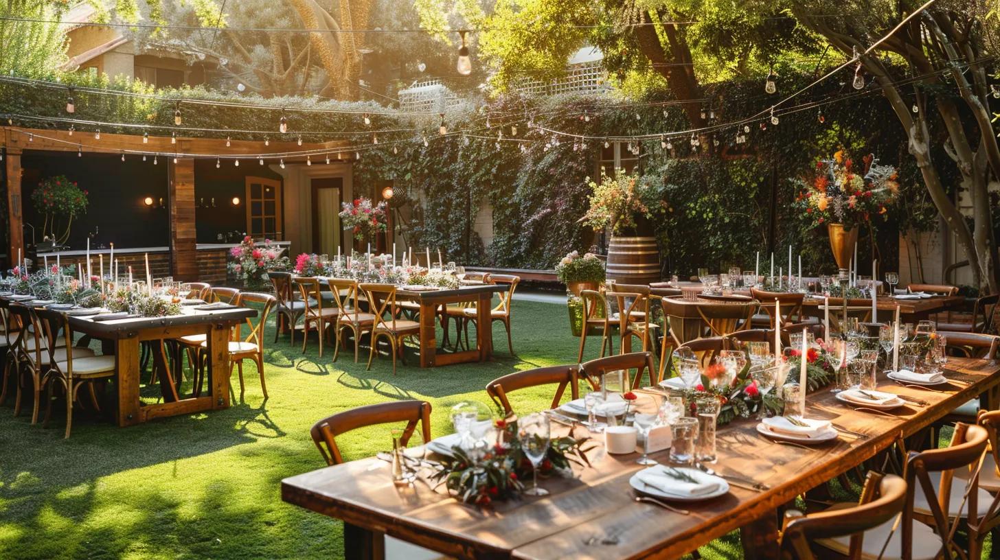 outdoor event layout, tables chairs and decor