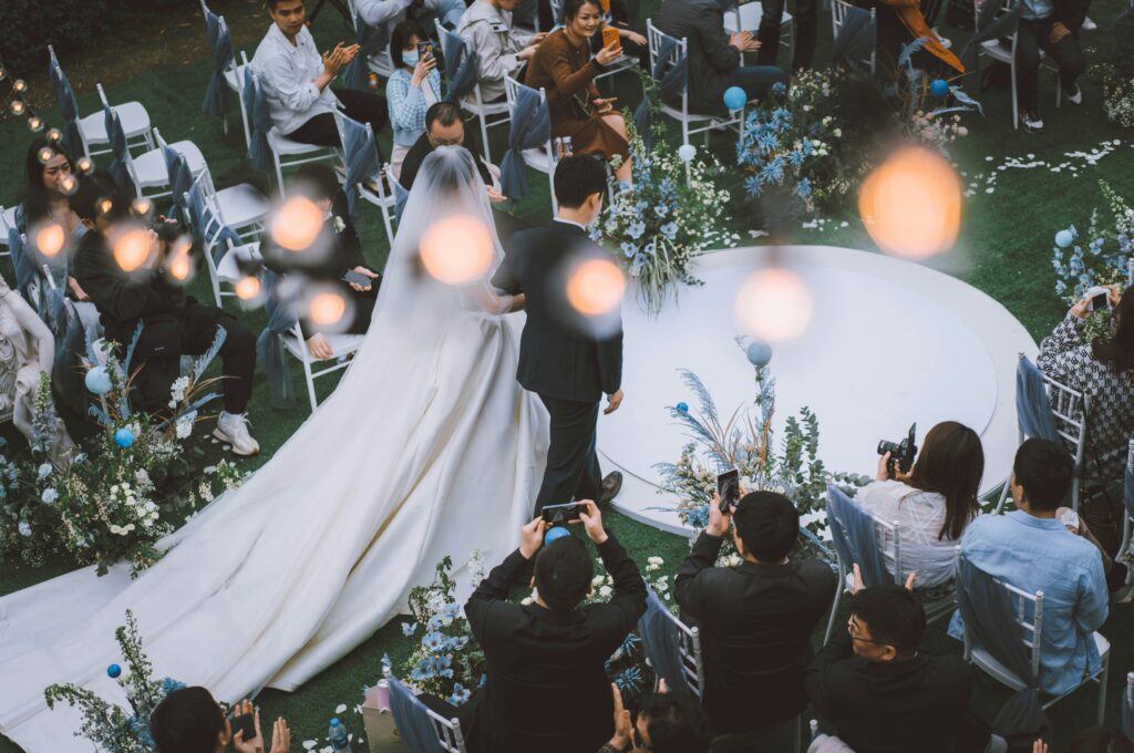 bride and groom walking the aisle