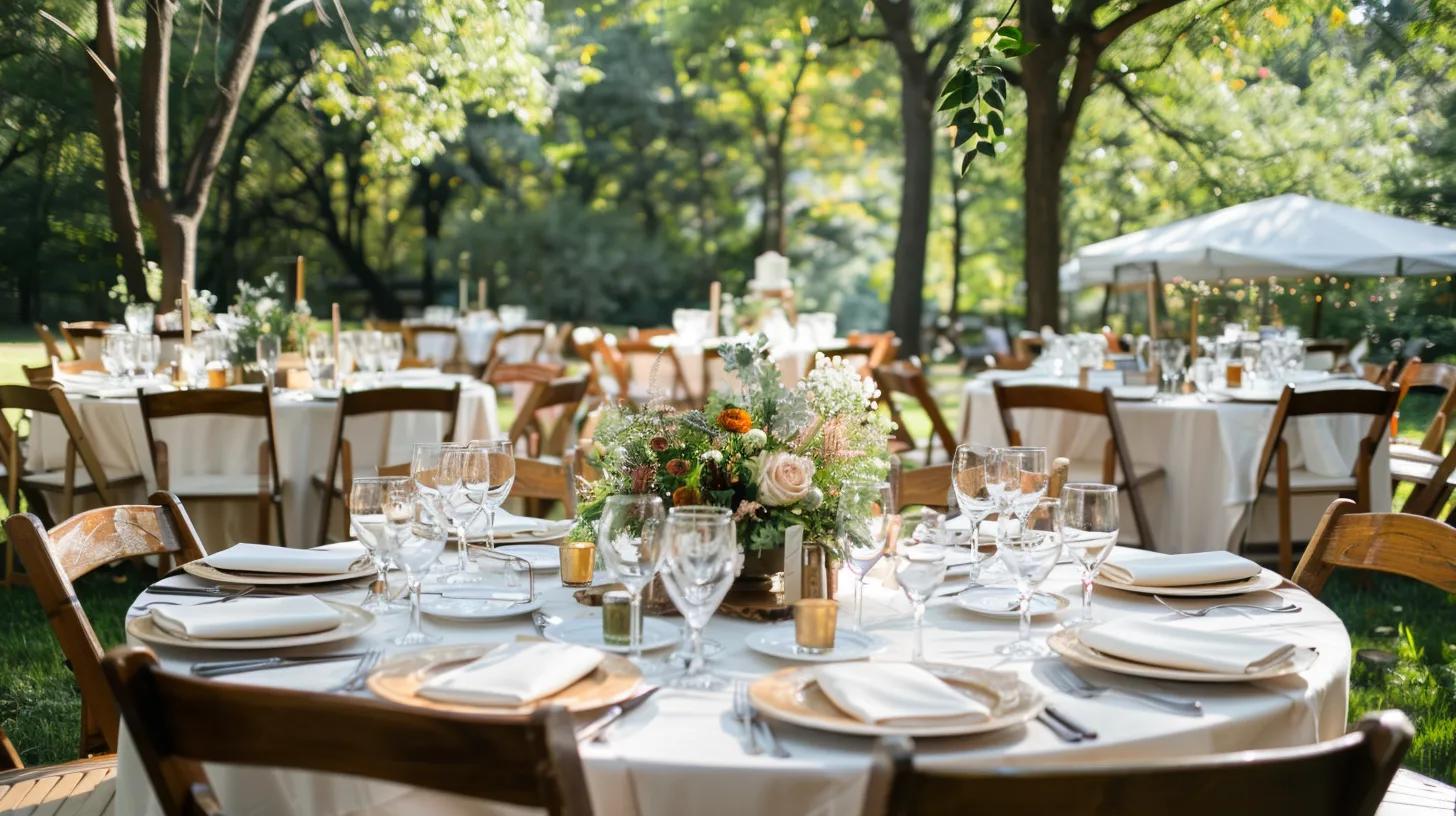 outdoor wedding in summer, table chairs and decor