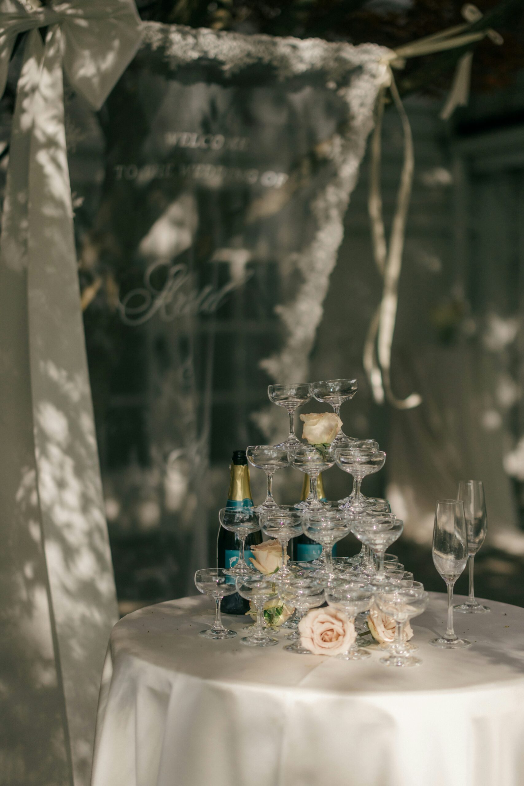 Backyard wedding cocktail table