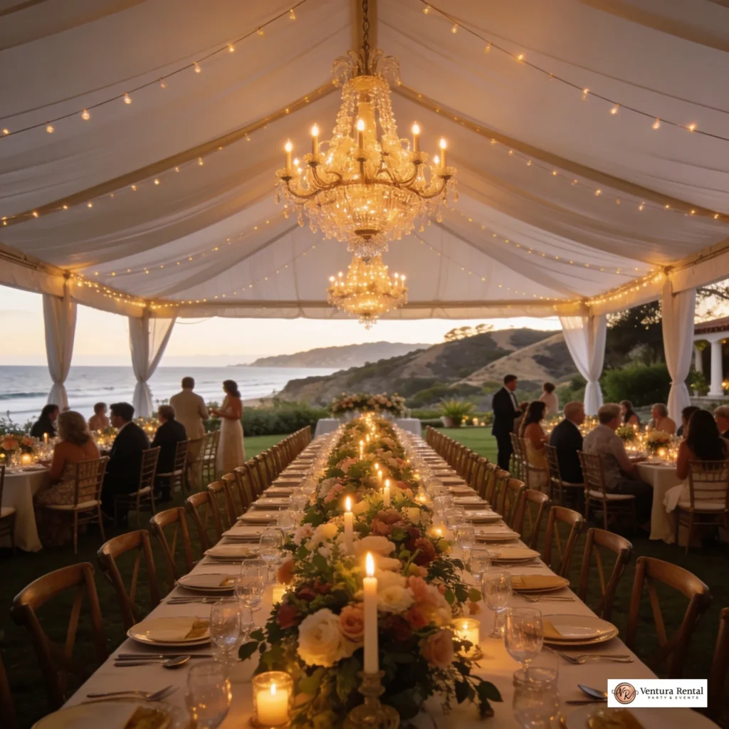 Luxury wedding reception under an elegant tent in Santa Barbara