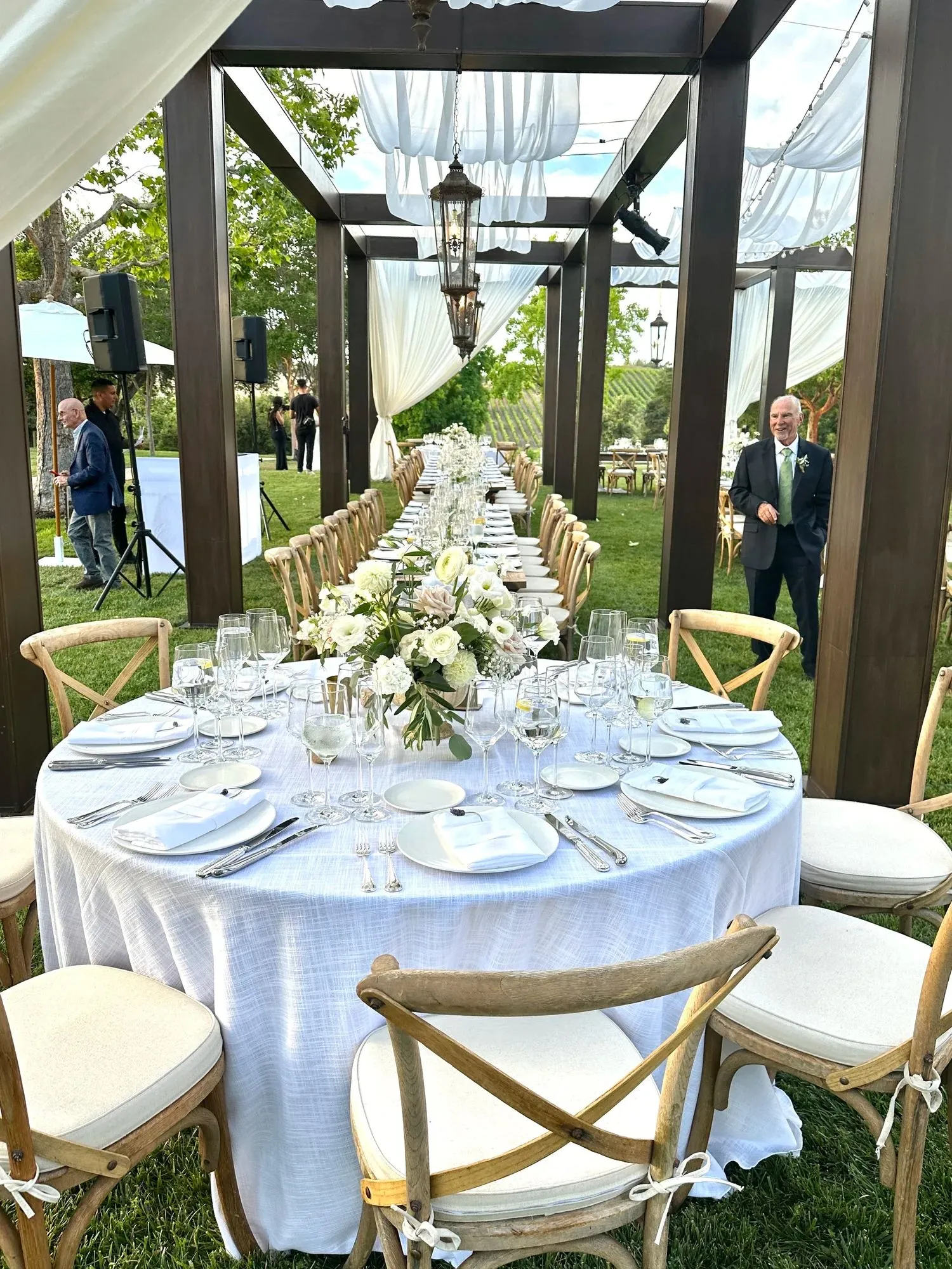 Long-table event seating arranged for dining and programming in Santa Barbara