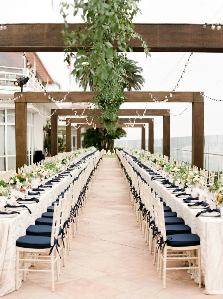 outdoor long table wedding reception