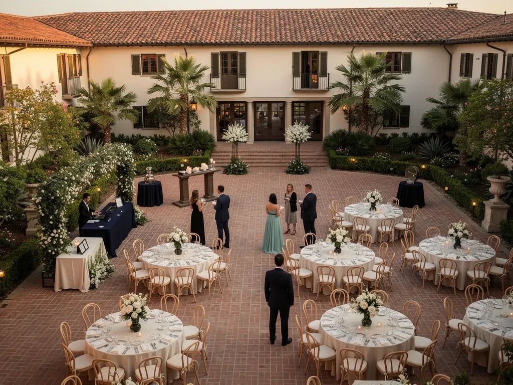 Santa Barbara fundraiser layout with round dining tables and open guest circulation