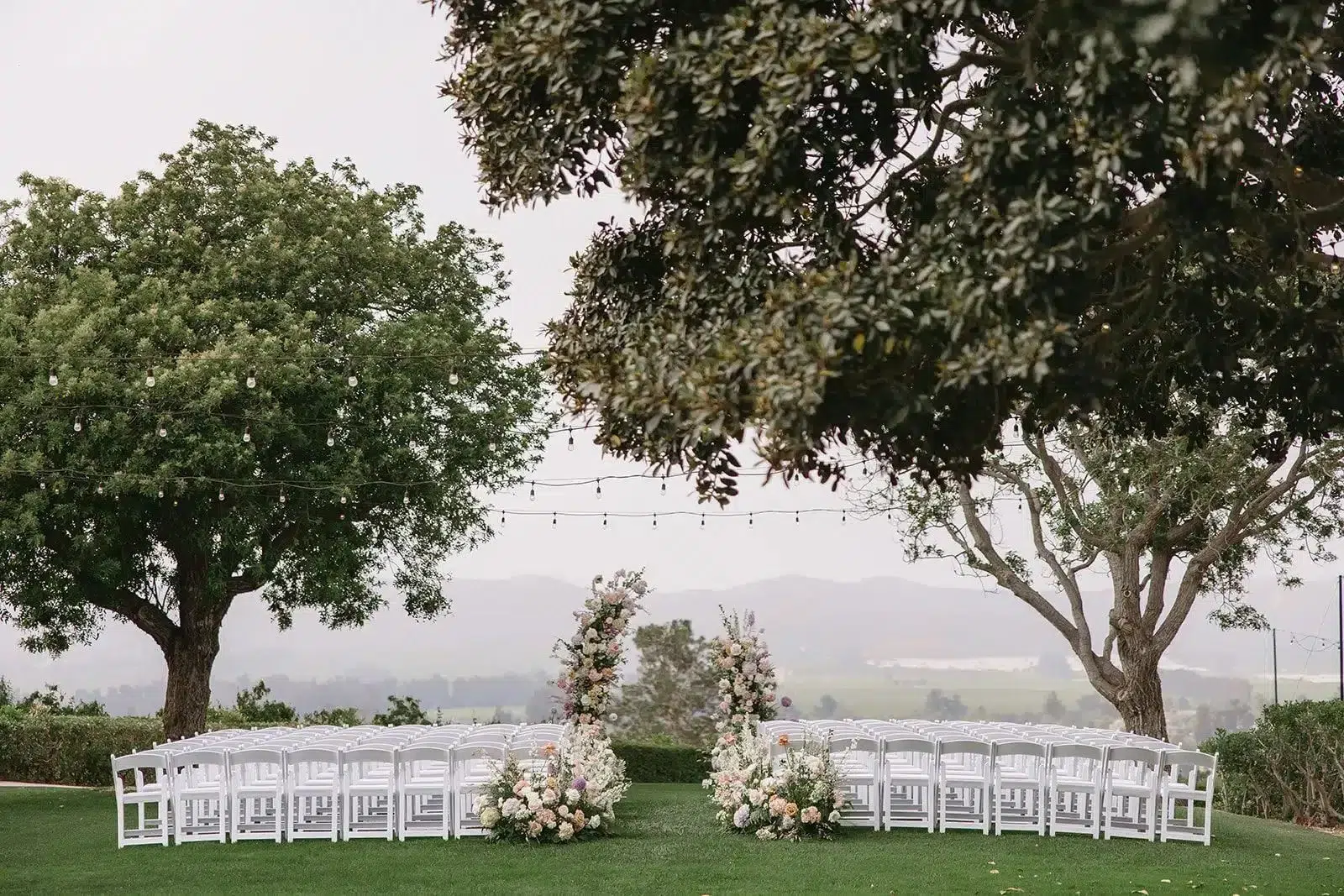 Santa Barbara wedding with overhead string lights