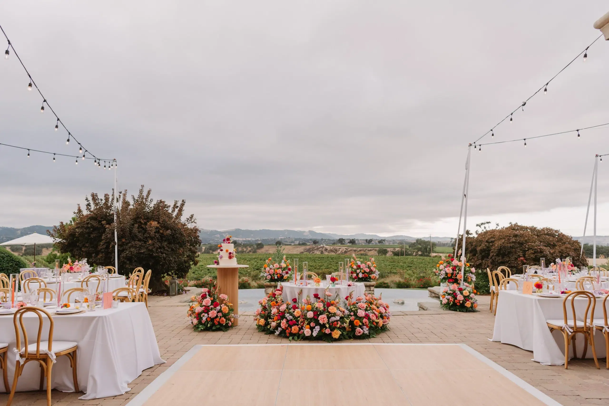 Santa Barbara reception with dance floor and seating