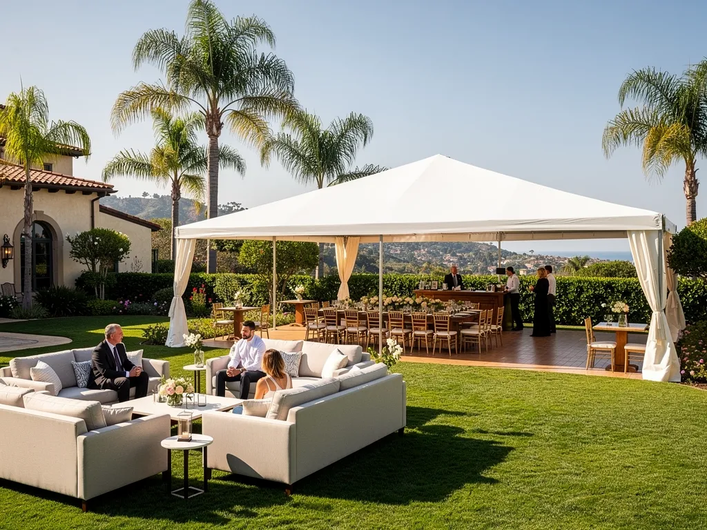 Distinct ceremony, dining, and lounge zones arranged across an estate property