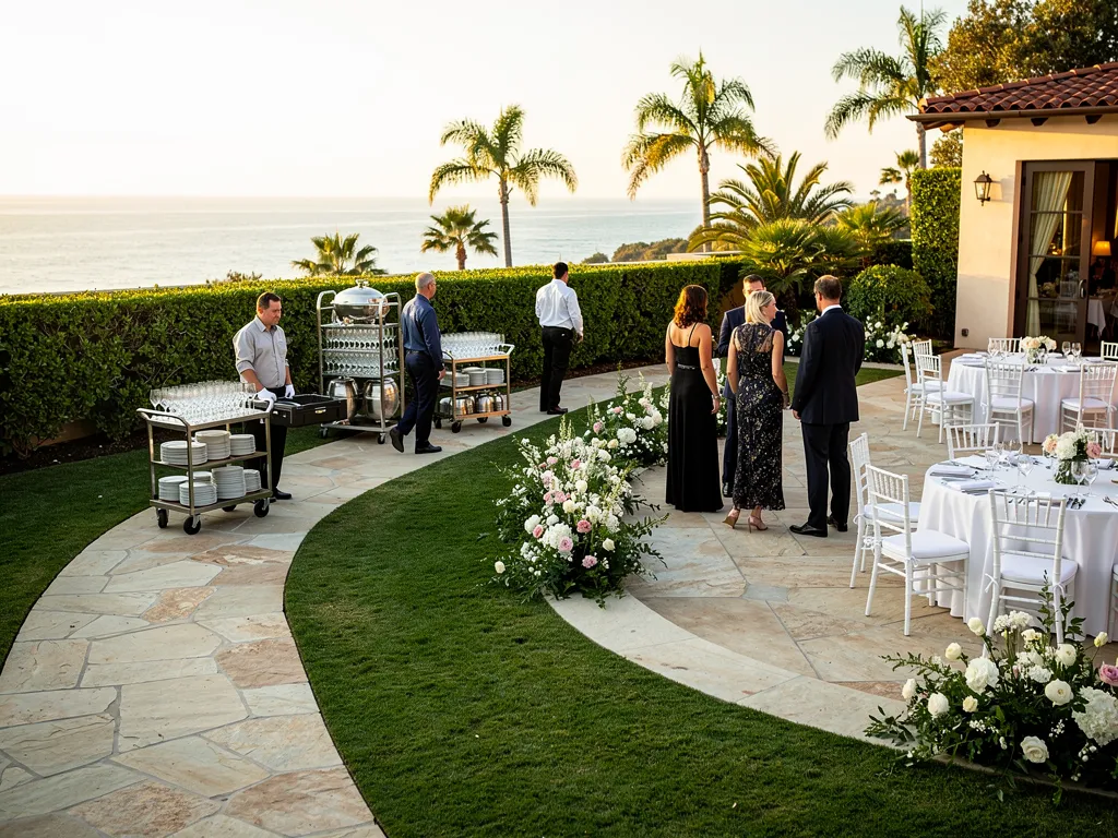 Catering staff using a service path separated from guest circulation