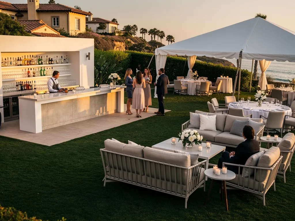 Bar station and lounge seating positioned clear of main guest walkways