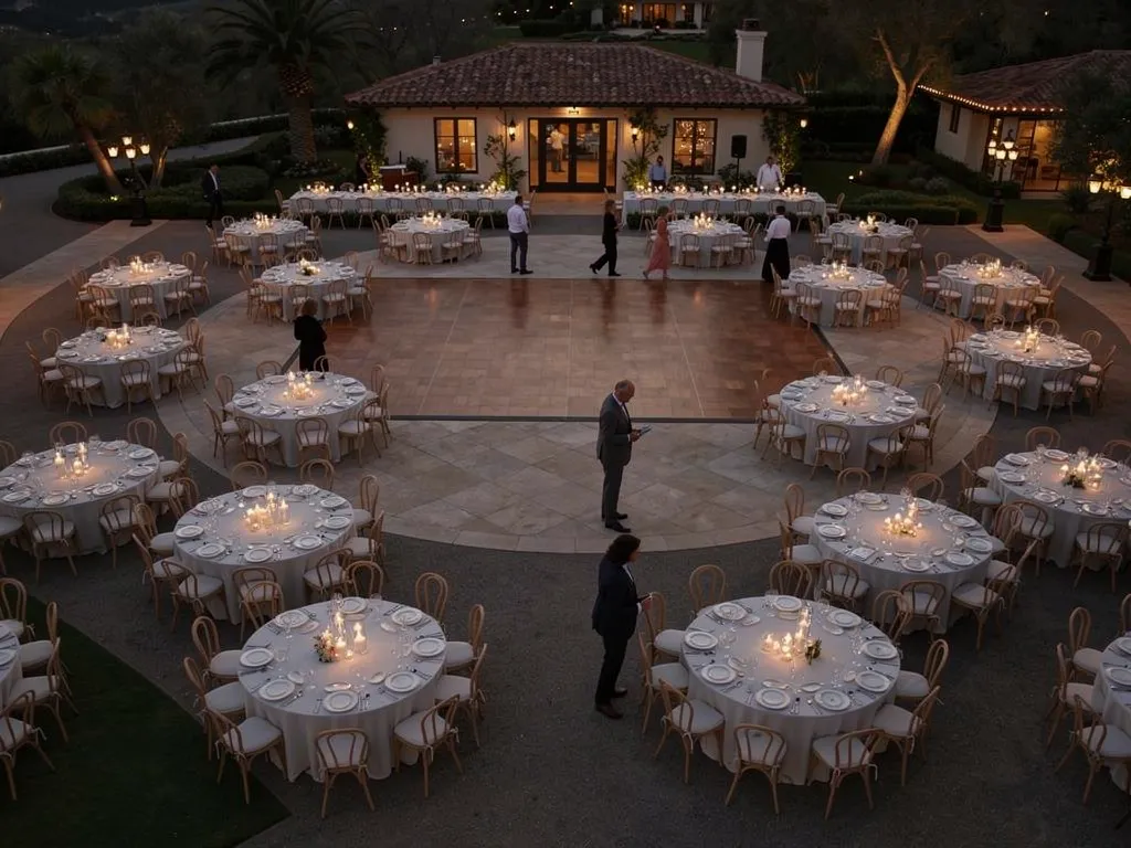 Dance floor positioned near dining and lounge areas for evening flow